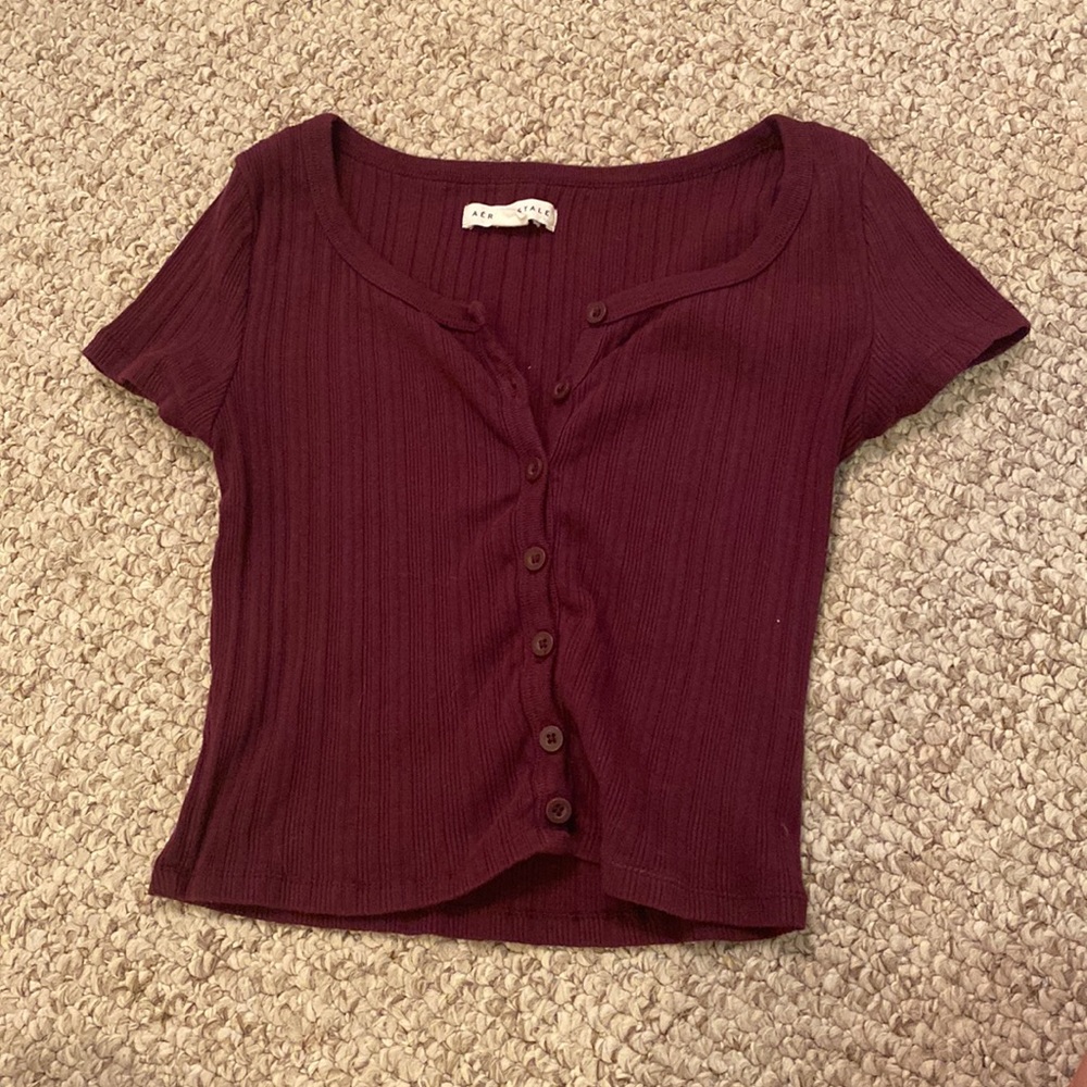 maroon purple button down aeropostale tee size small
